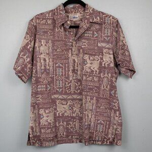 Vintage Reyn Spooner Hawaiian brown tribal print shirt-L